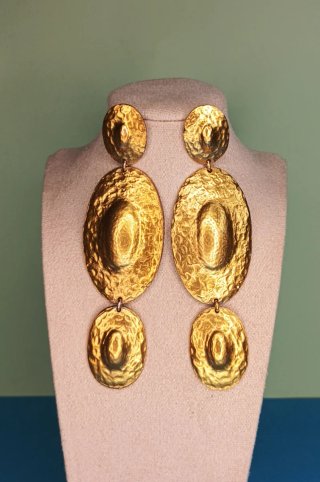 Pendientes XL Dorados Martelé Triple Óvalo