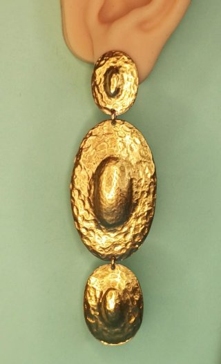 Pendientes XL Dorados Martelé Triple Óvalo