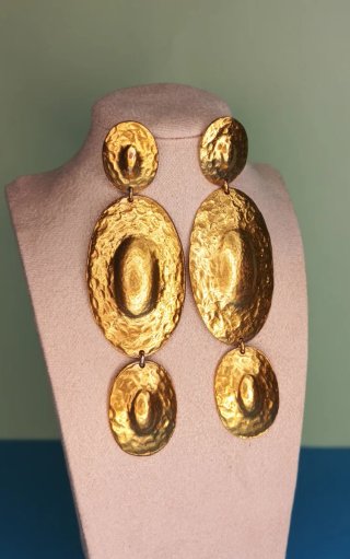 Pendientes XL Dorados Martelé Triple Óvalo