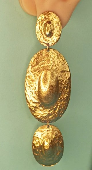 Pendientes XL Dorados Martelé Triple Óvalo