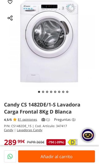 Lavadora Candy Smart 8kg COMO NUEVA