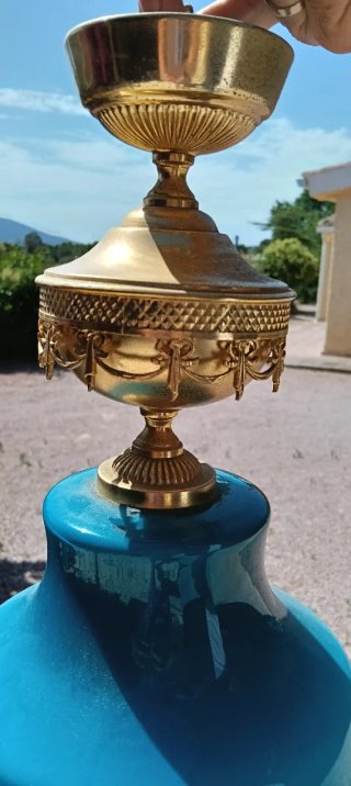Lámpara colgante cristal azul Art Deco