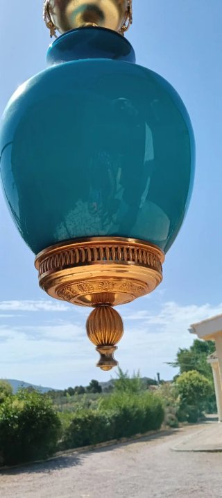 Lámpara colgante cristal azul Art Deco