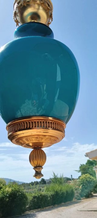 Lámpara colgante cristal azul Art Deco