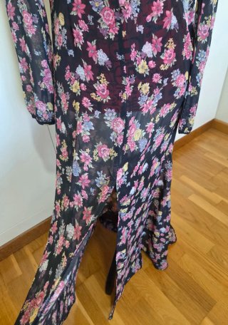Vestido largo gasa floral negro T.XS