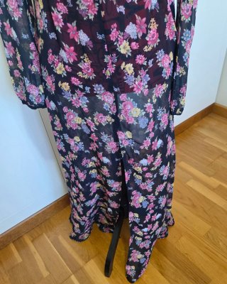 Vestido largo gasa floral negro T.XS