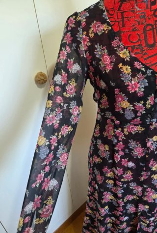 Vestido largo gasa floral negro T.XS