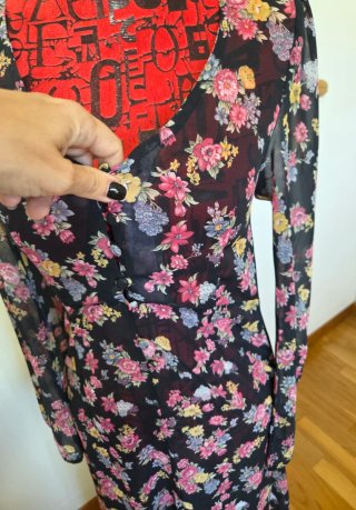 Vestido largo gasa floral negro T.XS