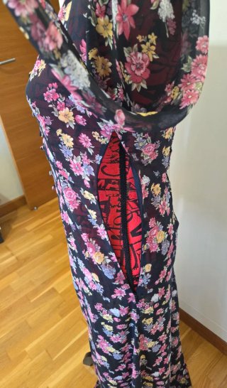 Vestido largo gasa floral negro T.XS
