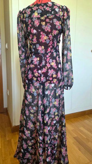 Vestido largo gasa floral negro T.XS