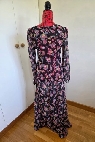 Vestido largo gasa floral negro T.XS