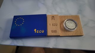 1 ECU 1989 plata Proof.  Caja y Soporte
