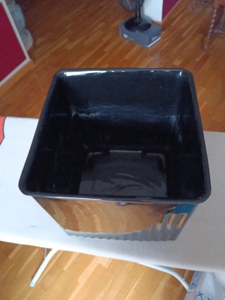 Macetero Negro Cerámica Diseño Rayas