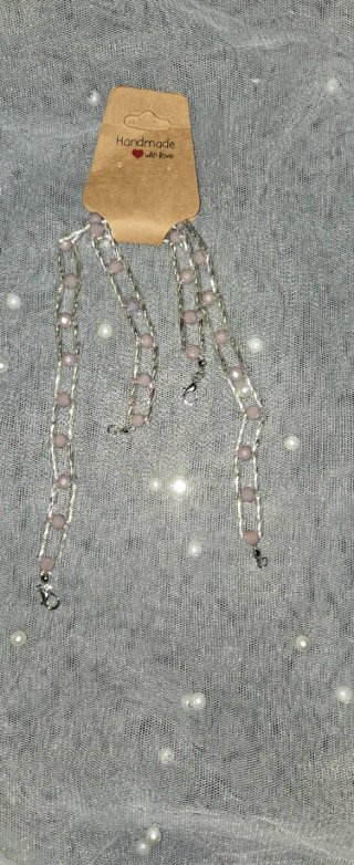 Gargantilla y pulsera de cuentas rosas y plata