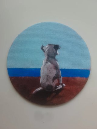 Última oferta !Cuadro original perro sentado acríl