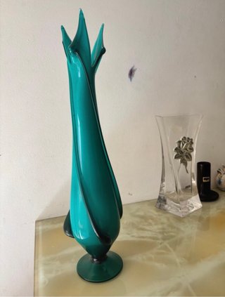 Vaso Murano Vintage Vetro Blu Petrolio