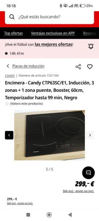 Encimera Inducción Candy CTP63SC/E1