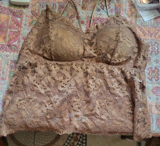 Set Top in pizzo azzurro e marrone