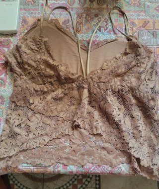 Set Top in pizzo azzurro e marrone