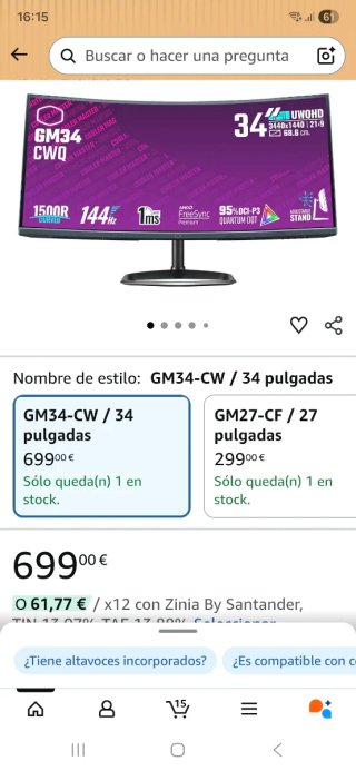 Monitor Curvo 34 Pulgadas como nuevo
