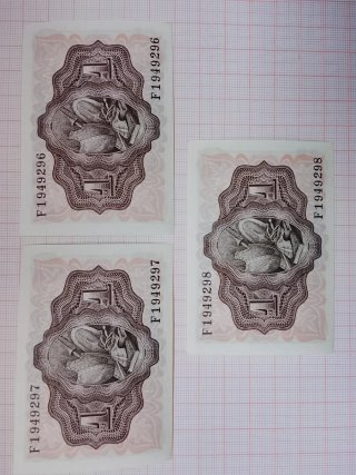 3 Billetes 1 Peseta 1951 Num. Consecutiva