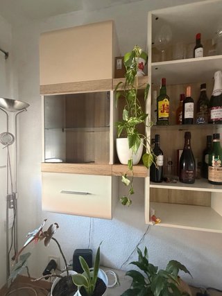 Mueble de salón con vitrinas y luces