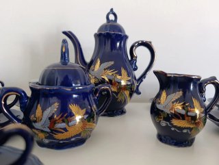 Juego de café porcelana azul y oro