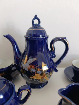 Juego de café porcelana azul y oro