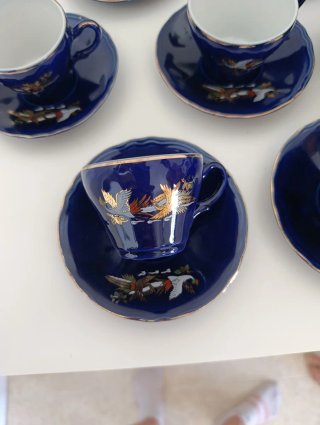 Juego de café porcelana azul y oro