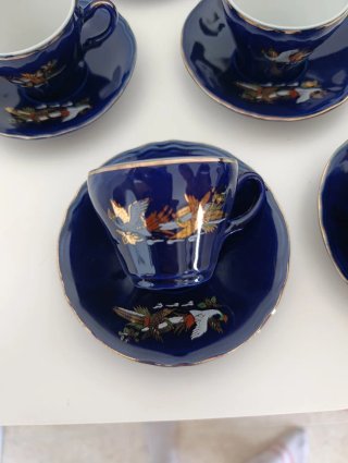 Juego de café porcelana azul y oro