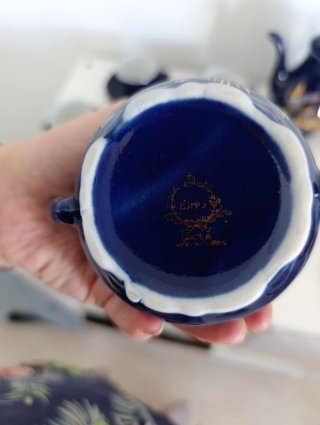 Juego de café porcelana azul y oro