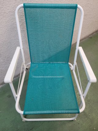 Silla plegable playa, camping azul y blanca