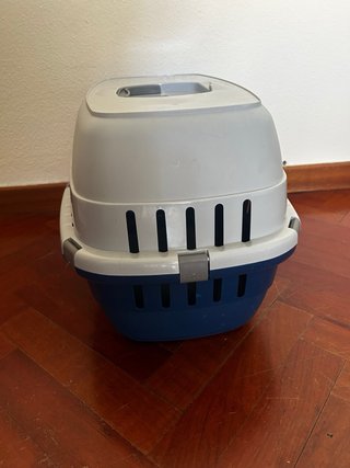 Transportín para mascotas gris y azul