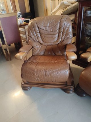 Conjunto 3+2 sofás piel y madera