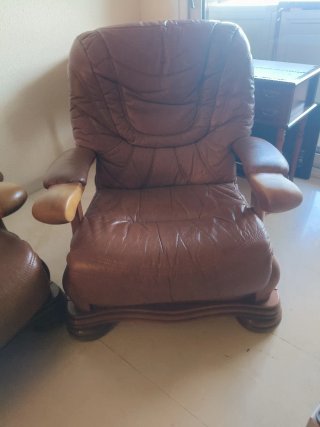 Conjunto 3+2 sofás piel y madera