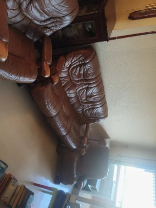 Conjunto 3+2 sofás piel y madera