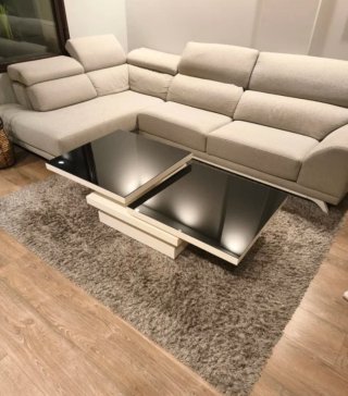 Mesa de diseño multiposición cristal y madera laca