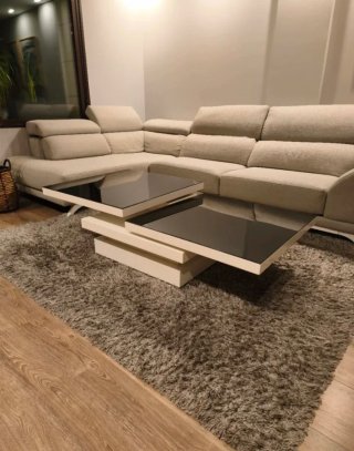 Mesa de diseño multiposición cristal y madera laca