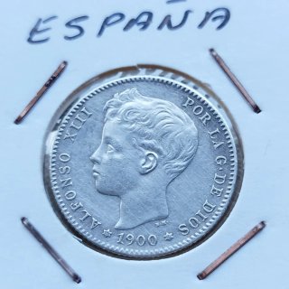 Una peseta plata Alfonso XIII "tupé" 1900*19*0_