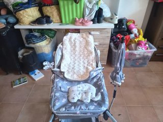 Carrito grande de muñecas Reborn gris con accesori