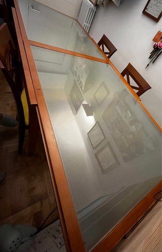 Mesa Comedor Madera y Cristal extensible+4Sillas
