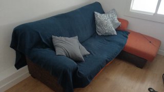 Sofá modular 3 plazas azul y naranja