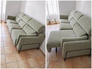 Salón completo: sofá, mesas, lamparas ratán..