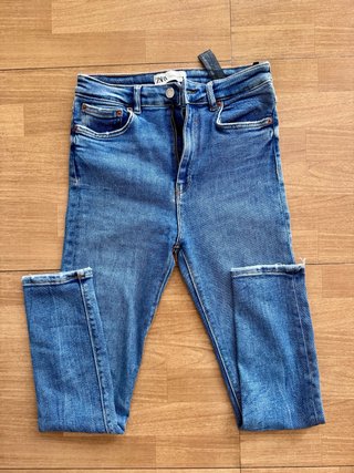 Vaqueros Zara Skinny Tiro Alto Azul