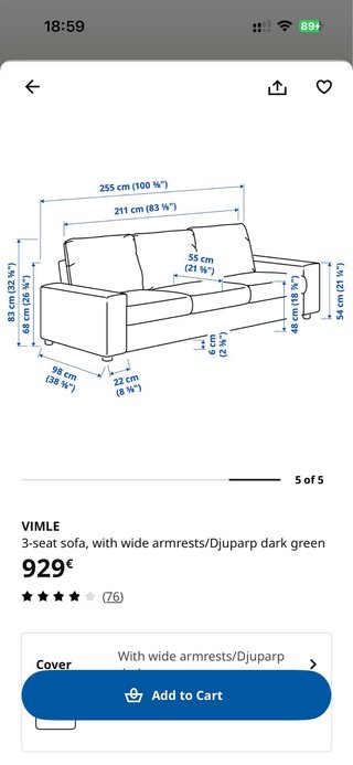 Sofá Vimle Ikea Verde Terciopelo