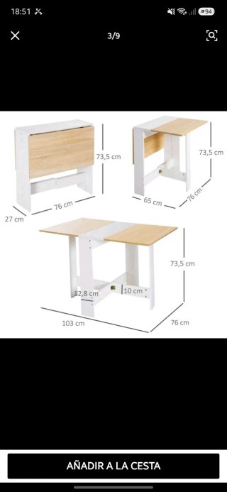Mesa Comedor Plegable Madera y Blanca