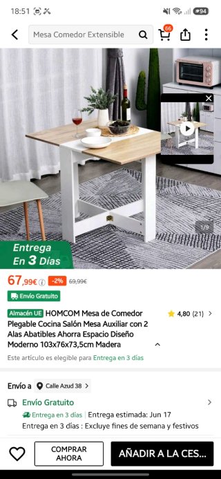 Mesa Comedor Plegable Madera y Blanca