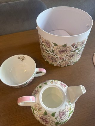 Juego Tetera y Taza Porcelana Flores
