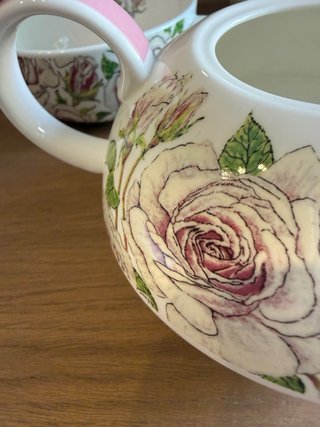 Juego Tetera y Taza Porcelana Flores