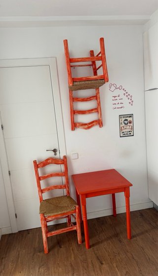 Vintage 1950s Wooden Table & 2 Chairs Set Conjunt